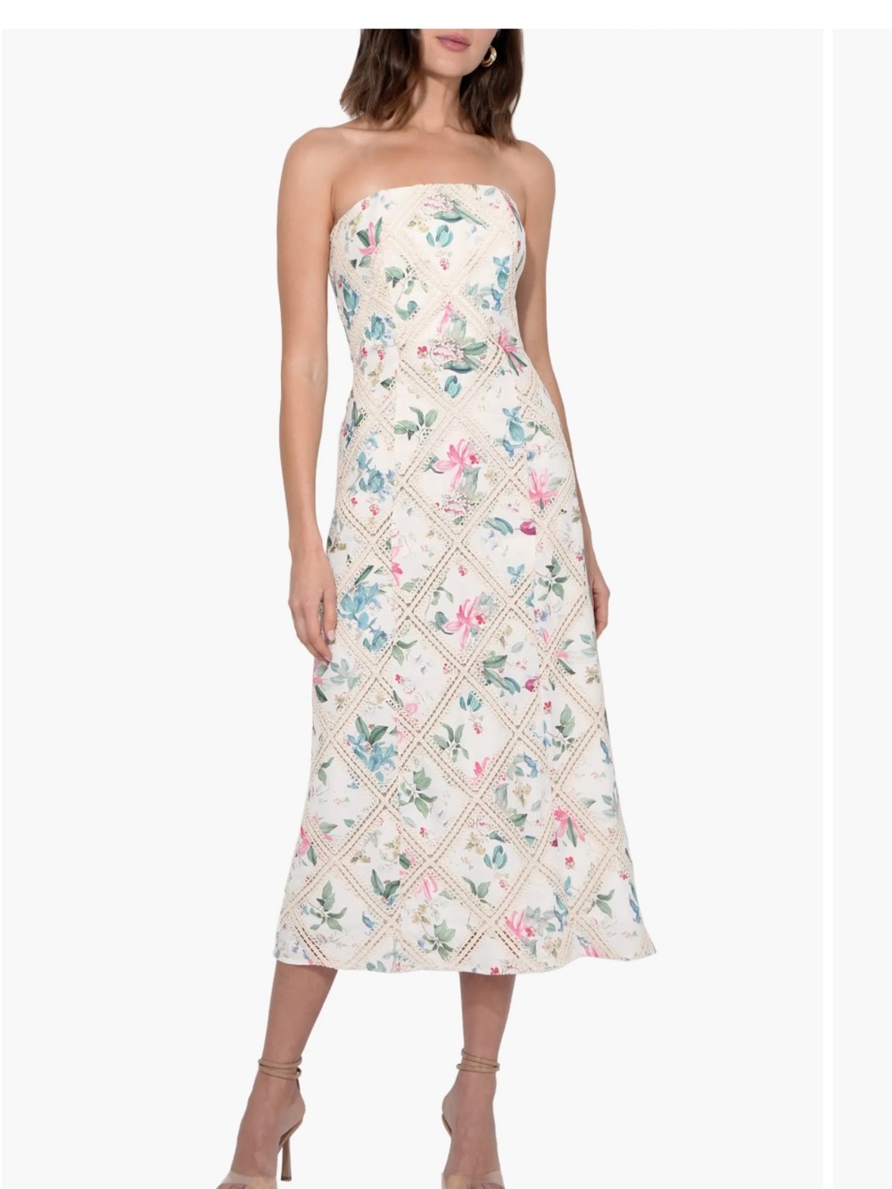 Adelyn Rae Lace Inset Strapless Midi Sundress